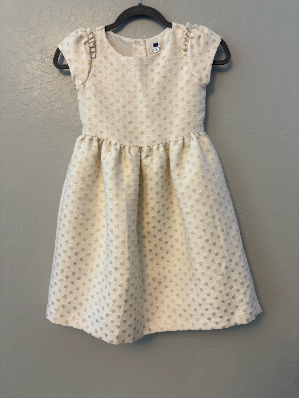 Janie and Jack ivory and gold shimmer polka dot ruffled holiday dress size 8